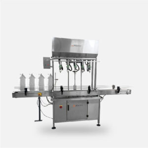 LLENADORA MANUAL 4 VÁLVULAS POR GRAVEDAD CON BANDA TRANSPORTADORA